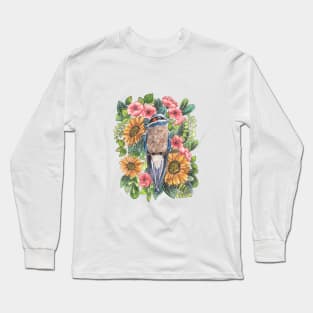 Bird And Flowers Ilustration Long Sleeve T-Shirt